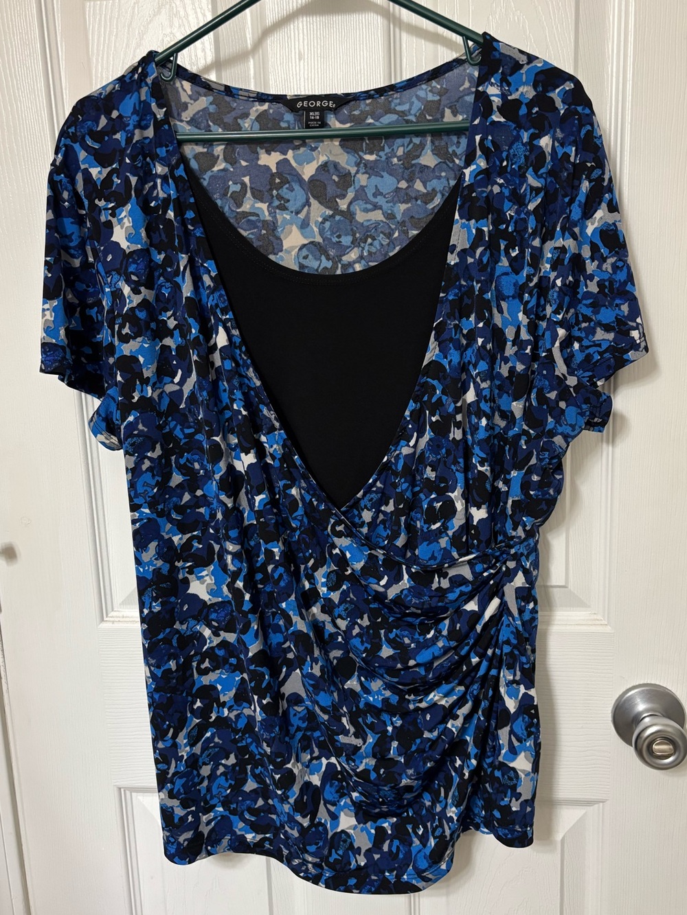 George Blue Floral Wrap-Style Women's Top